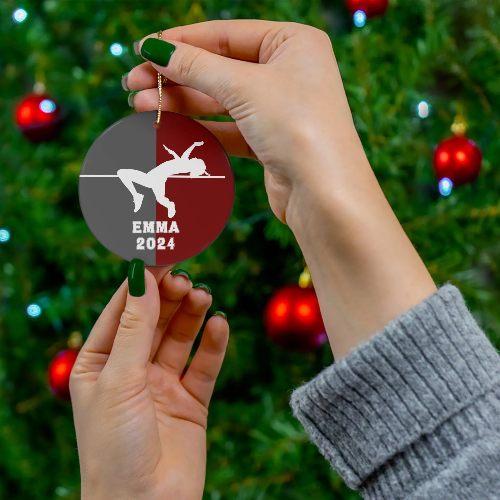 High Jump Ornament, 2024 Personalized Girls Track and Field Christmas Ornament, Ceramic Tree Ornament