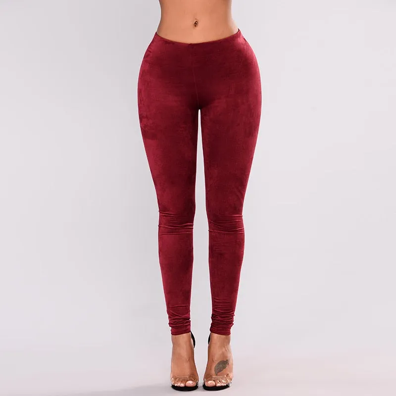 High Waist Burgundy Faux Suede Leather Leggings