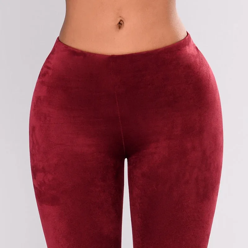 High Waist Burgundy Faux Suede Leather Leggings