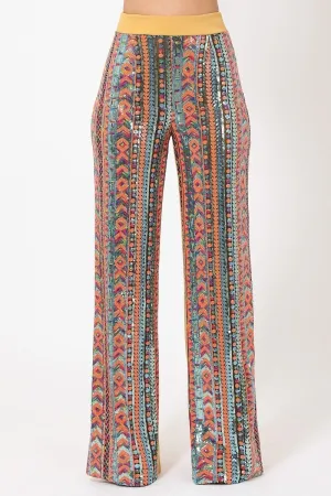 High Waist Colorful Sequins Pattern Pants