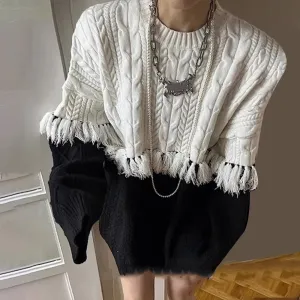 Hit Color Loose Knitting Sweaters For Women Round Neck Long Sleeves Temperament Sweater Female Fashion Clothes