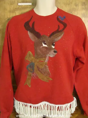 Horrible 80s Homecrafted Reindeer Funny Novelty Christmas Sweatshirt