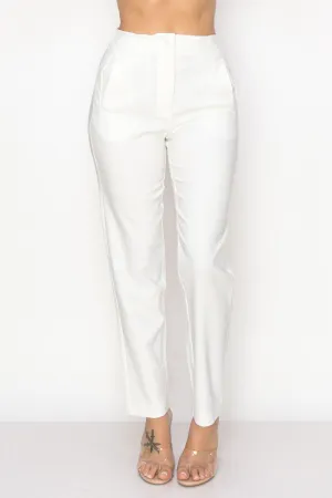 Ivory Solid High Waist Dress Pants