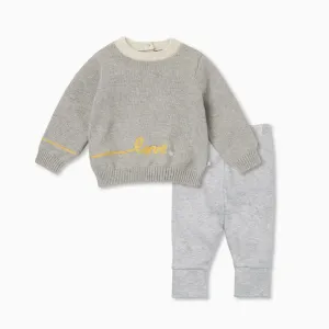 Knitted Slogan Jumper & Leggings Outfit