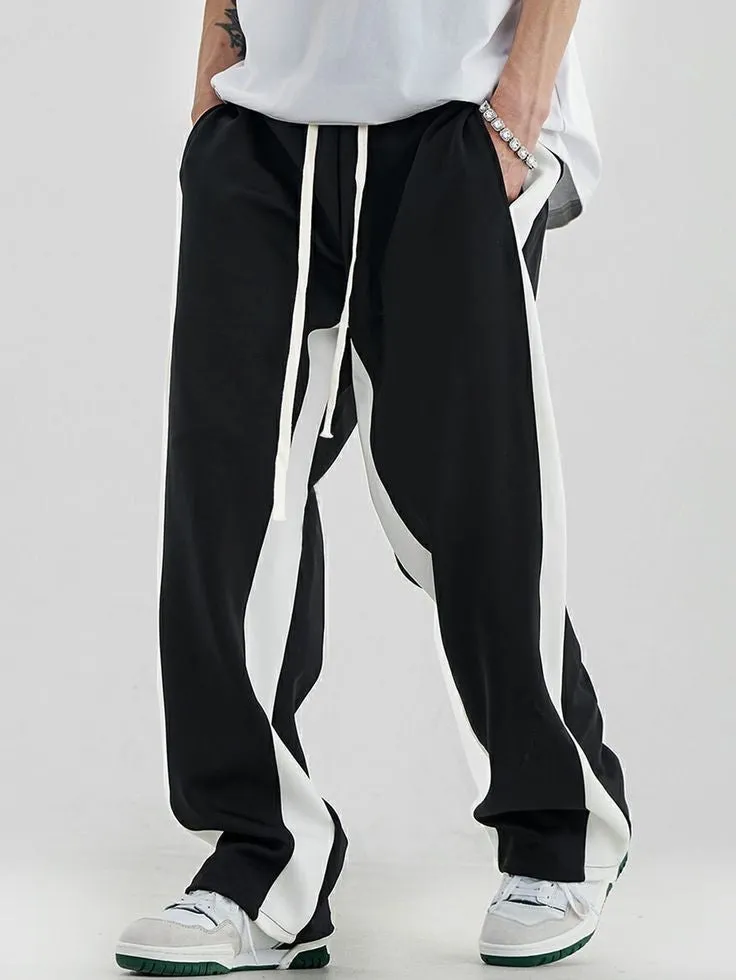 Korean Fashion Streetwear Baggy Straight Fit  Wide Leg Side Strip Sweat Joggers Pant