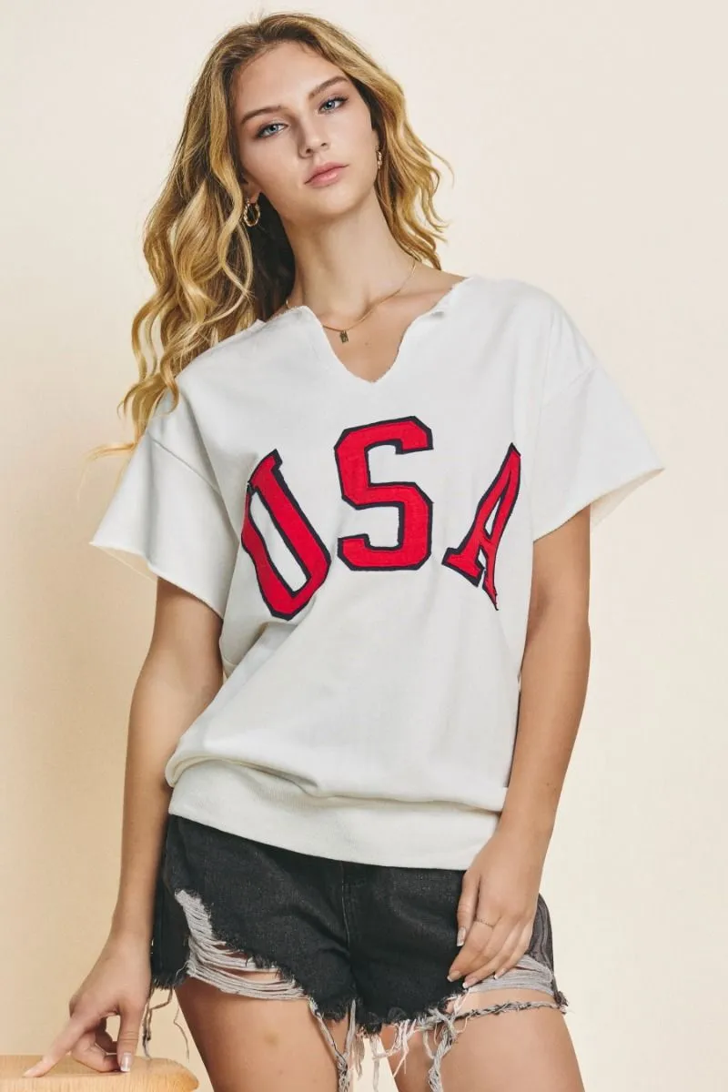 Letter printed sweatshirt with V-neck and short sleeves