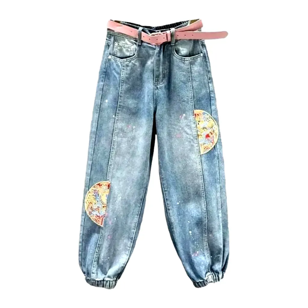 Light-wash zipper-button jean pants for women