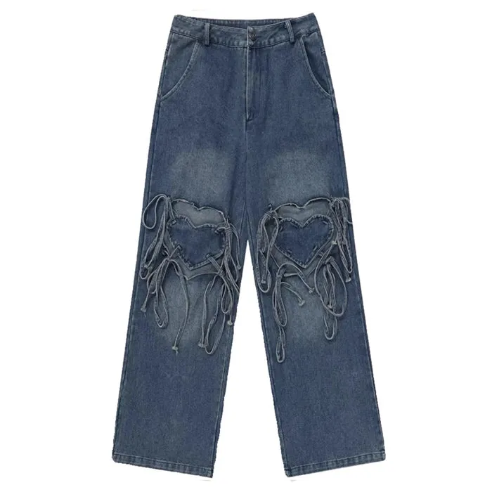 Love Knot Knee-Heart Denim Pants