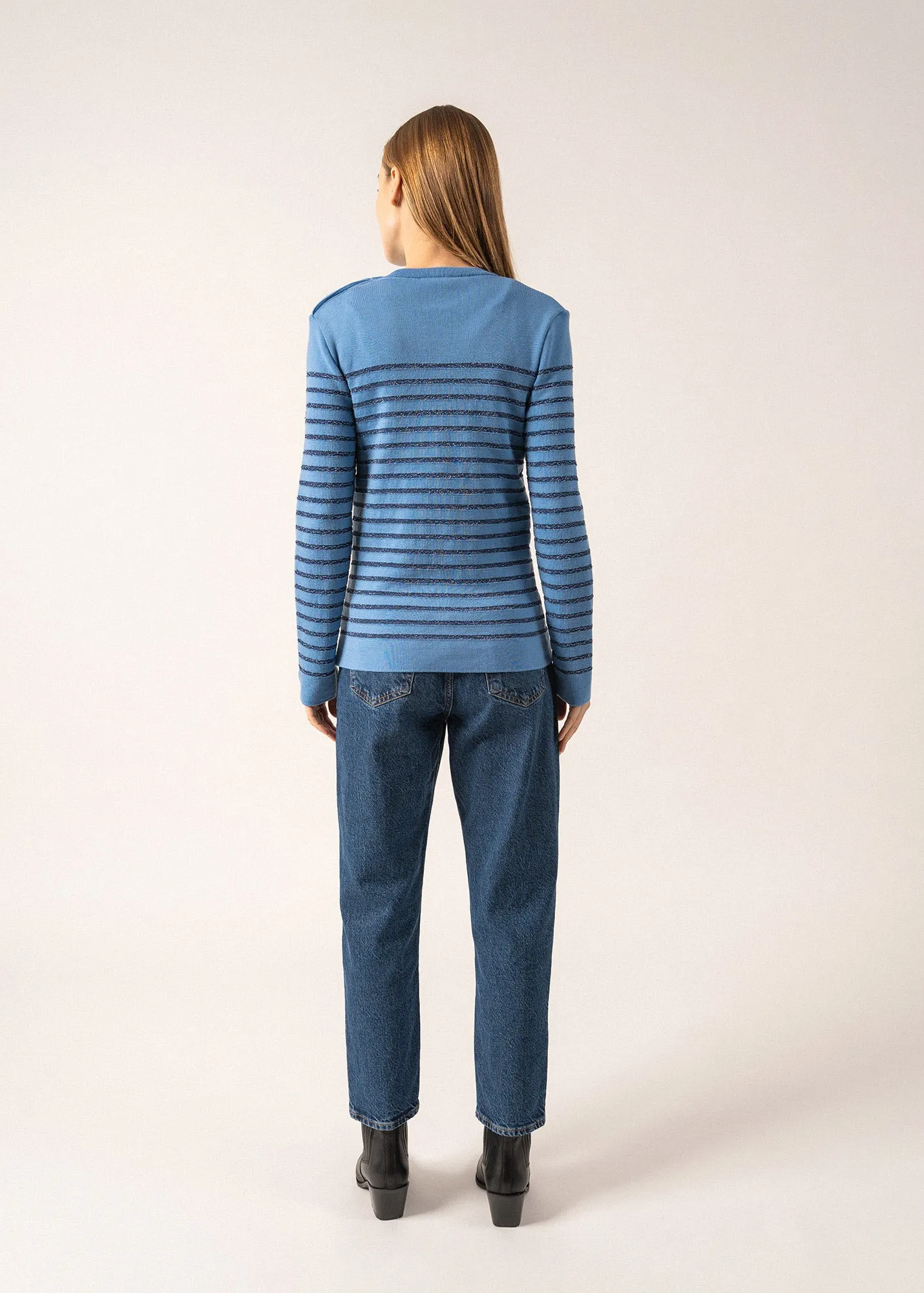 Marée II Lurex sailor jumper - with lurex striped, in soft wool (OXYGENE/BLEU)