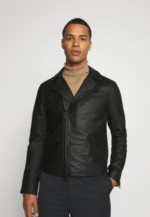 Men's Black Leather Black Zippers Biker Jacket