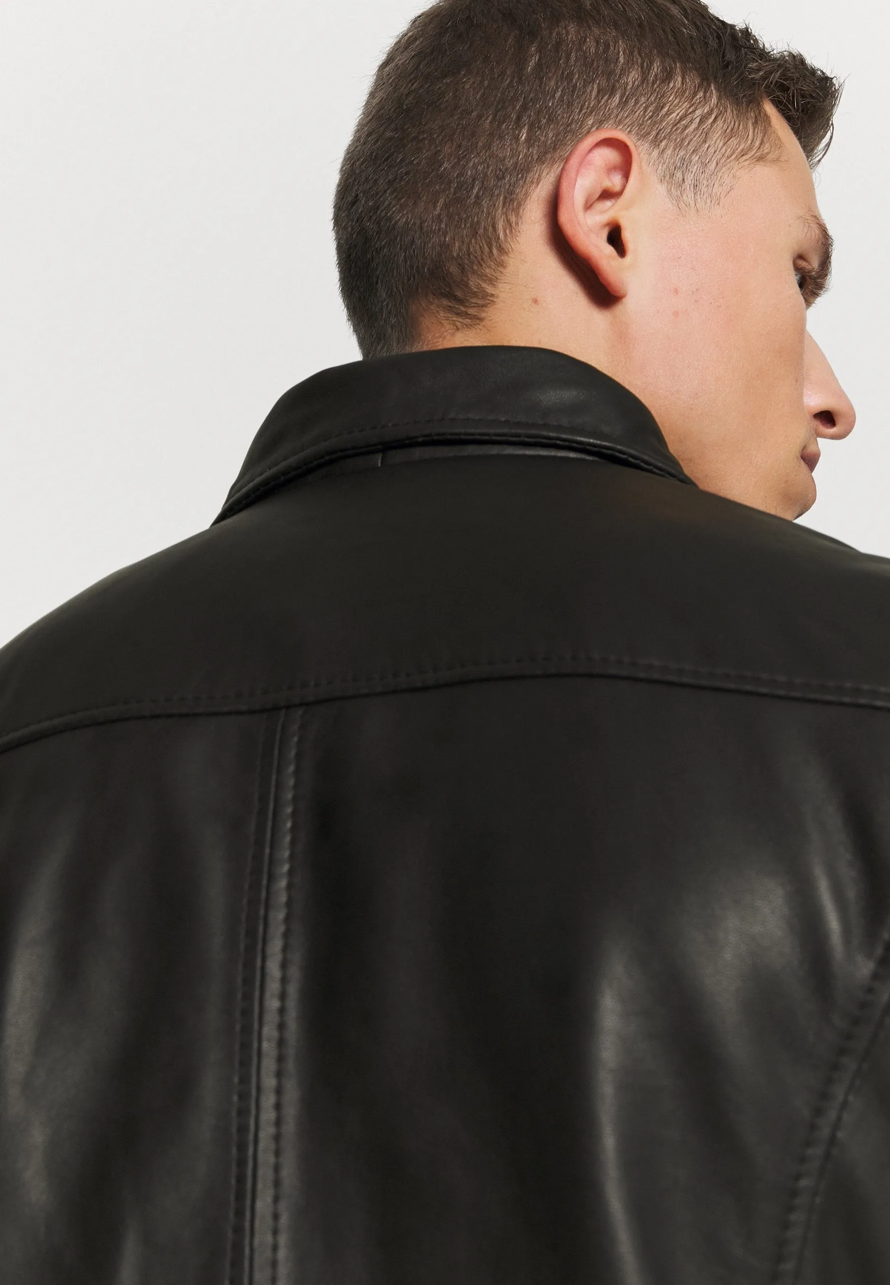 Men's Black Leather Black Zippers Biker Jacket