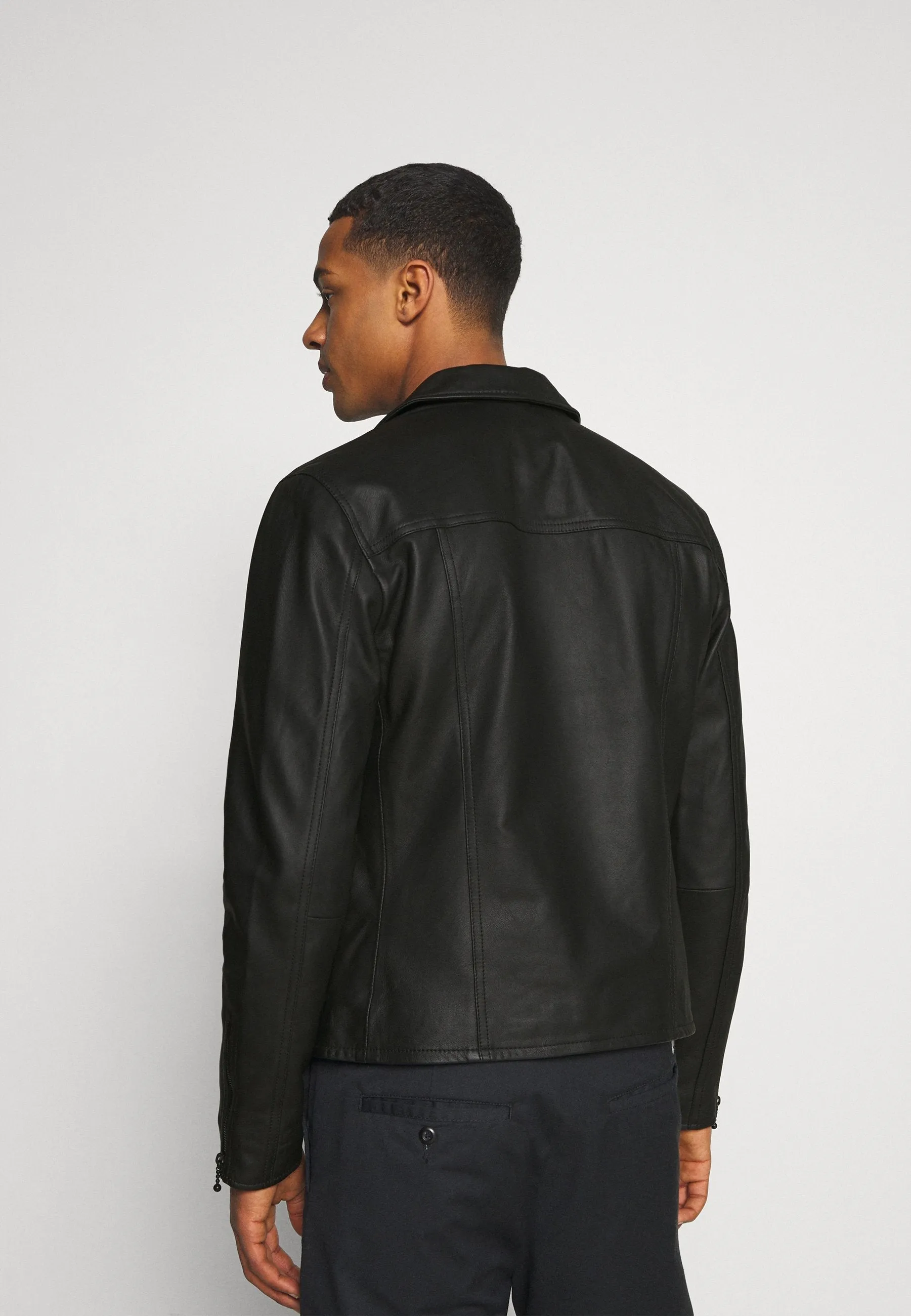 Men's Black Leather Black Zippers Biker Jacket