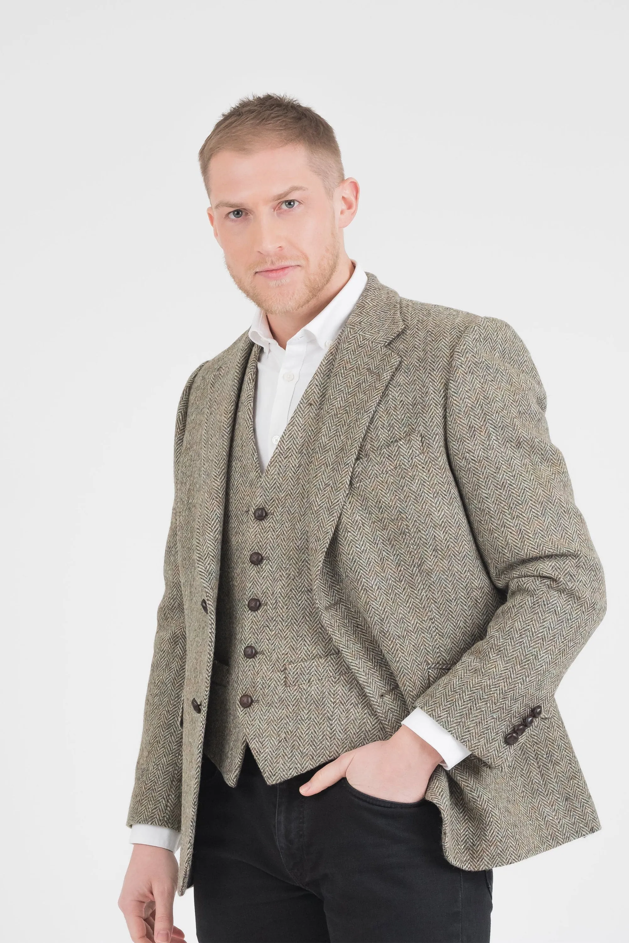 Men's Harris Tweed Finlay Jacket - Green Lovat Herringbone