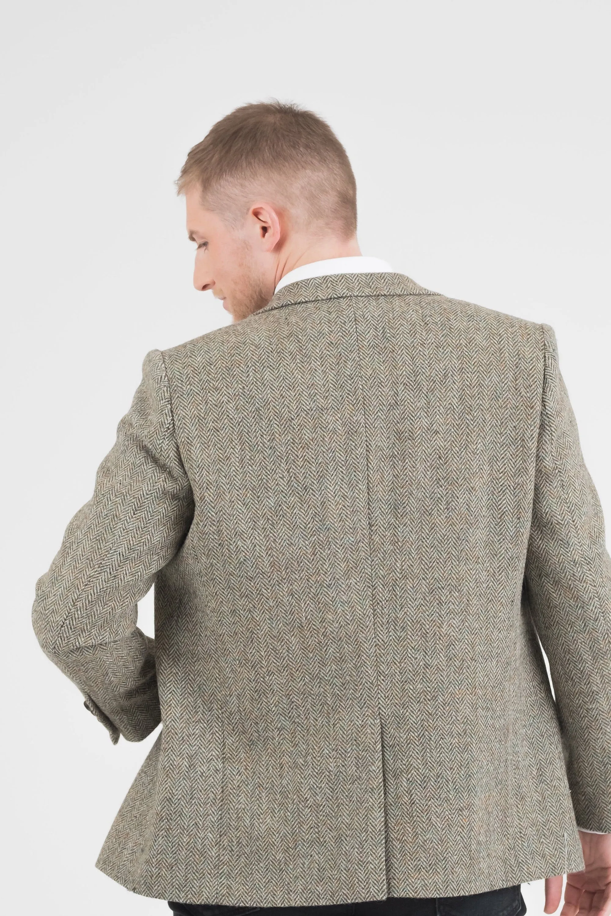 Men's Harris Tweed Finlay Jacket - Green Lovat Herringbone