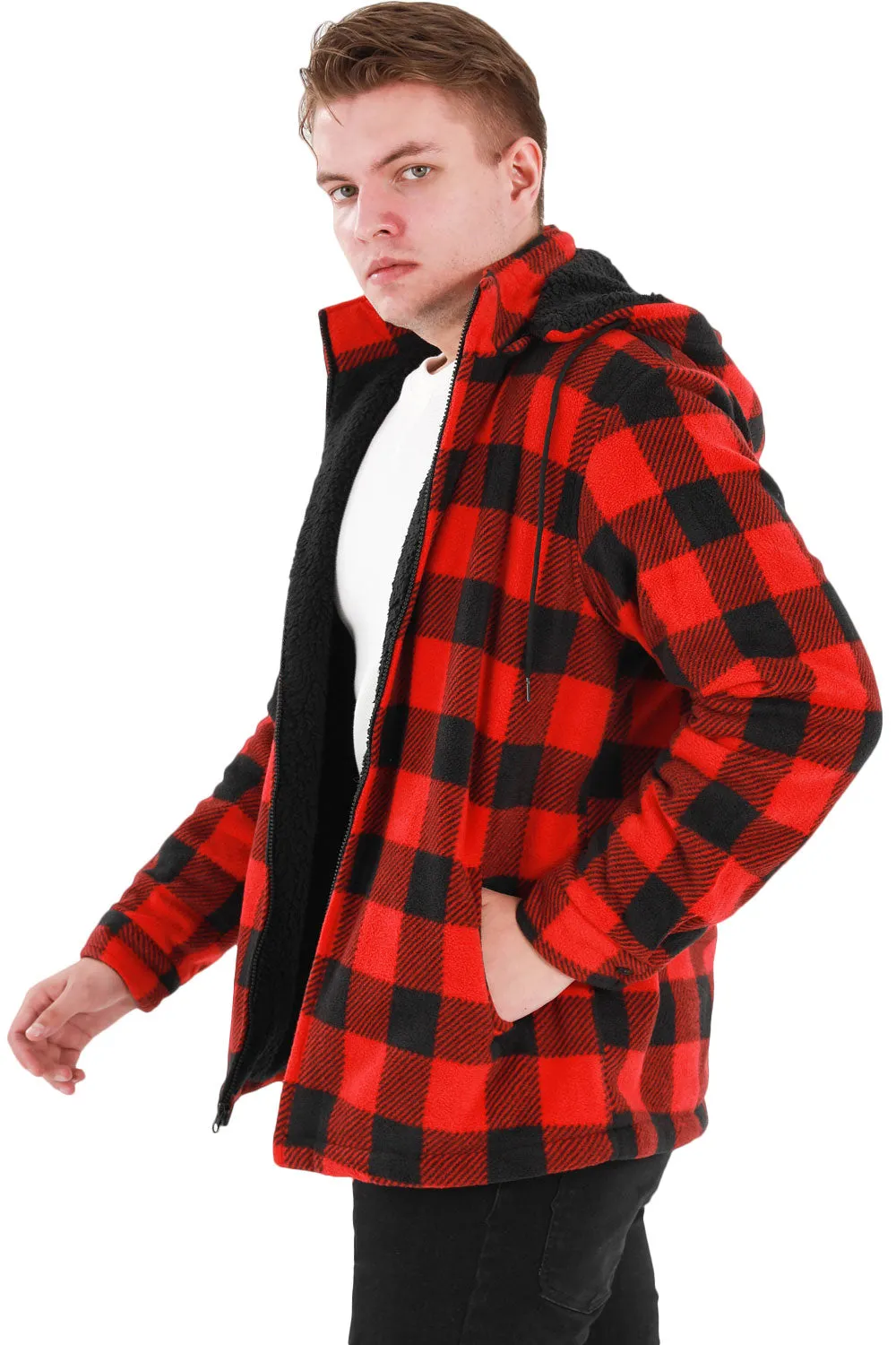 Men's Matching Family Fleece Buffalo Red Plaid Shirt Jacket