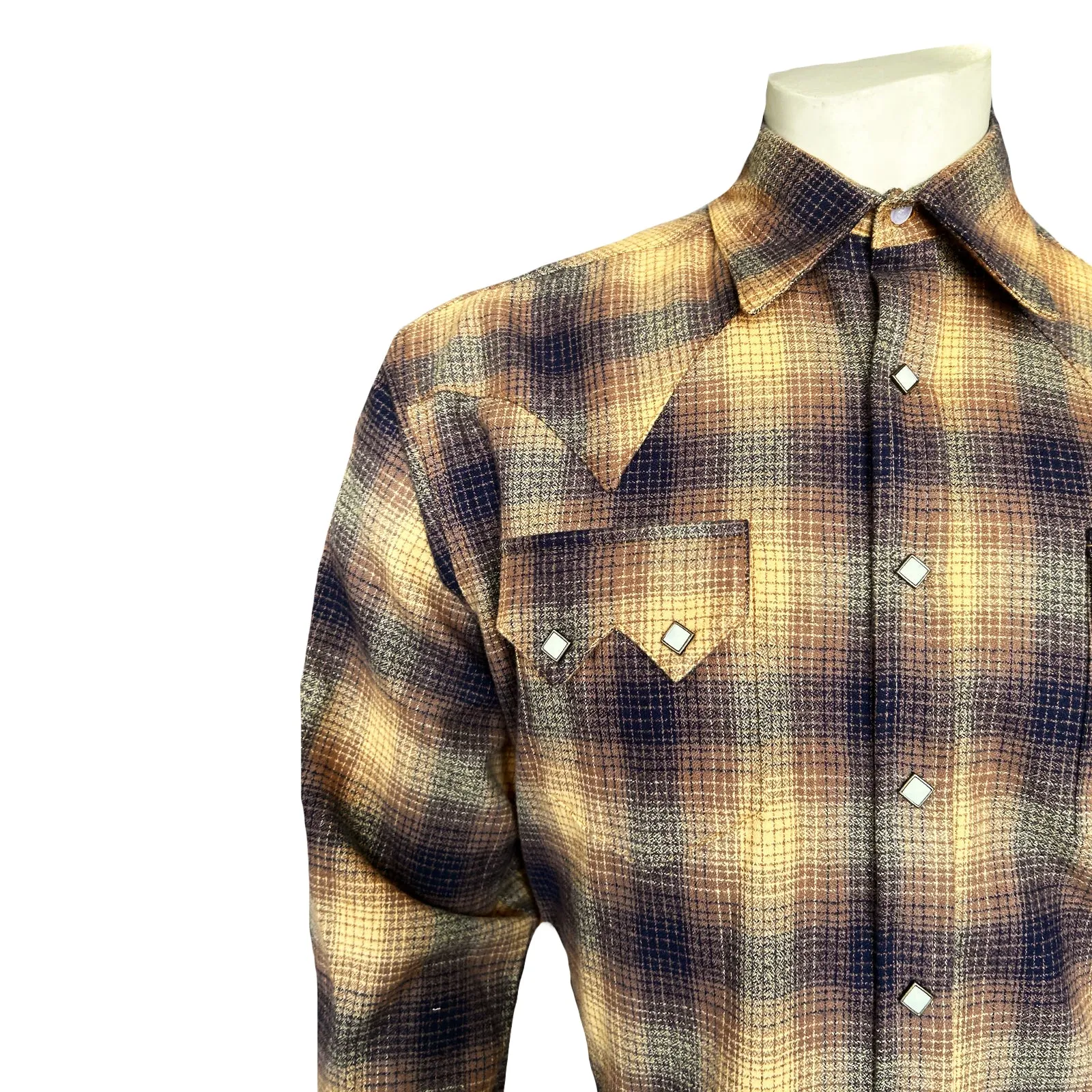 Men's Plush Flannel Beige & Black Plaid Western Shirt