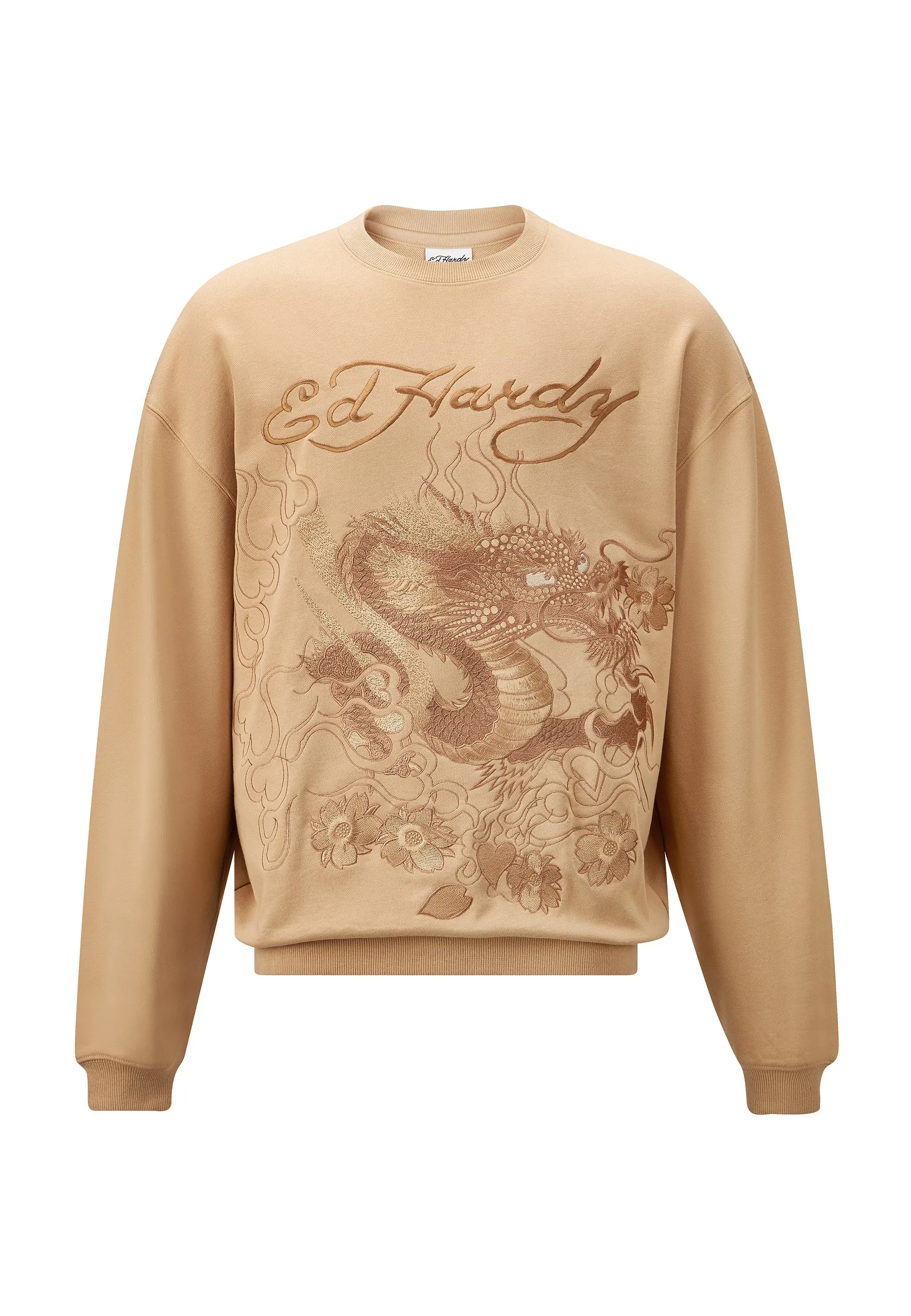 Mens Vintage-Drag-Logo Crew Neck Jumper - Beige