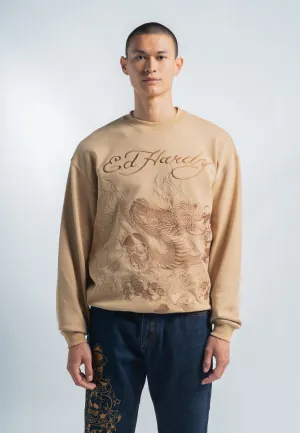 Mens Vintage-Drag-Logo Crew Neck Jumper - Beige