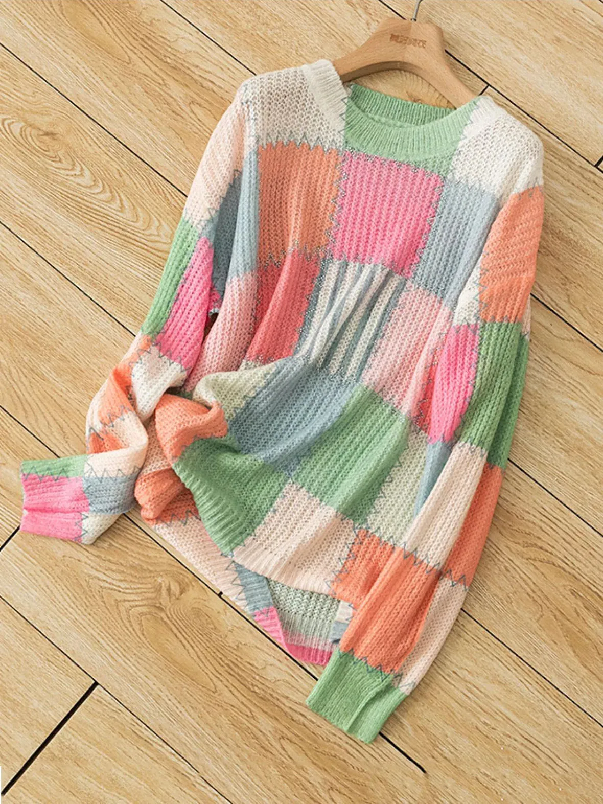 Mohair Sweater Jumper With Diamonds Women Spring Autumn Floral Printed Casual Pullovers Pull Femme Vintage Knitwear  B-009