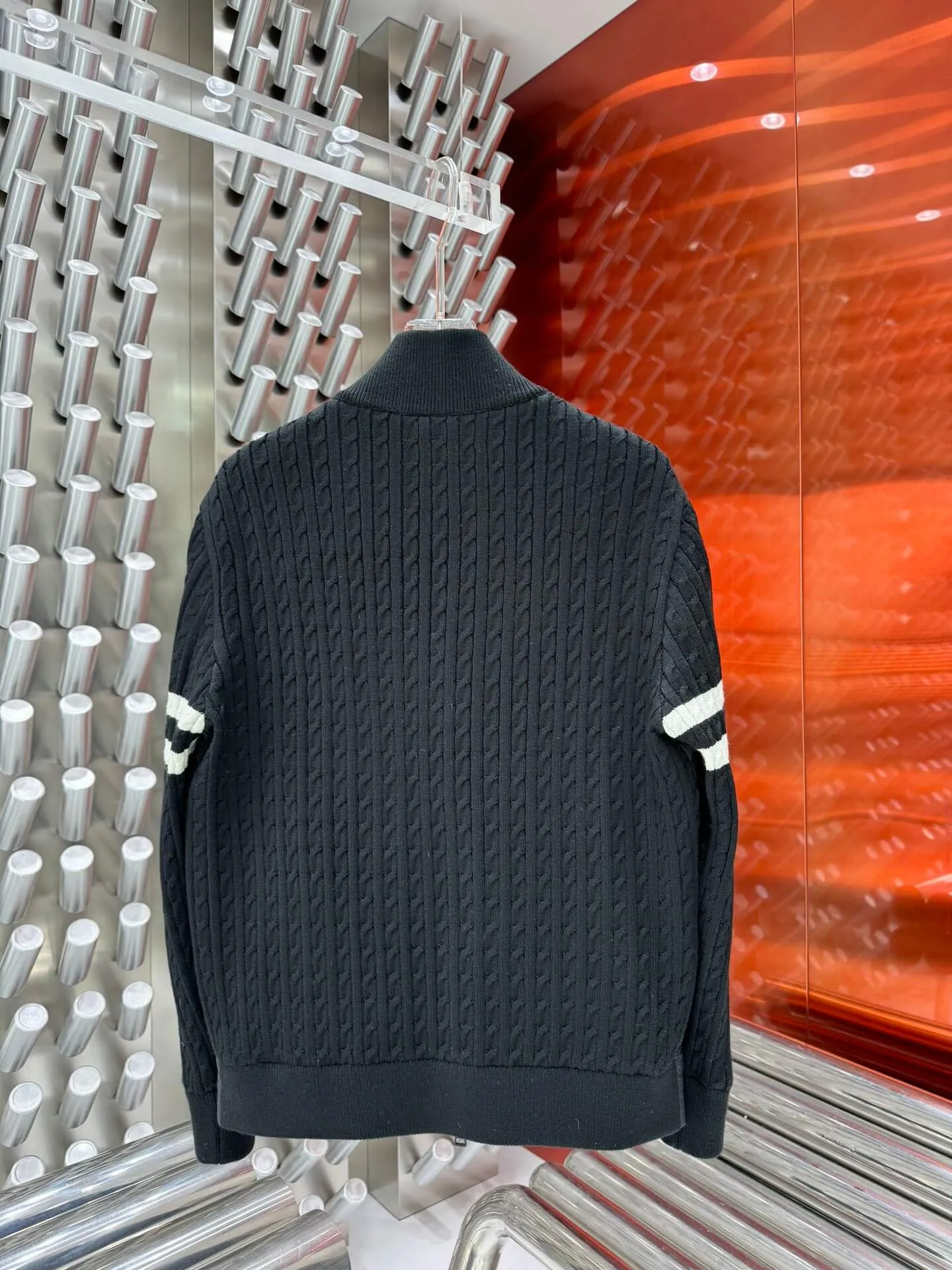 Moncler Black Puffer Jacket with Knitted Sleeves