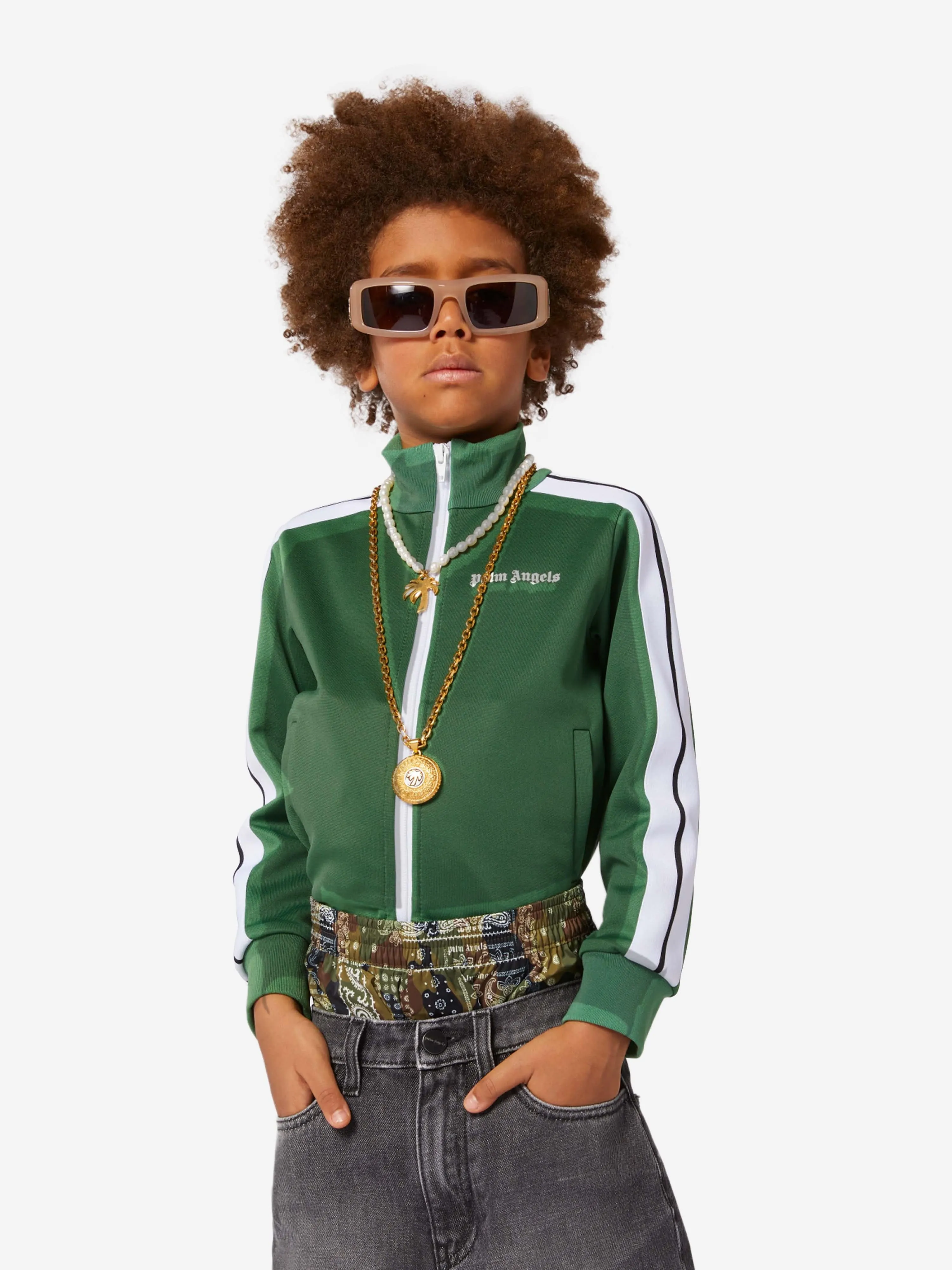 Palm Angels Boys Track Jacket in Green