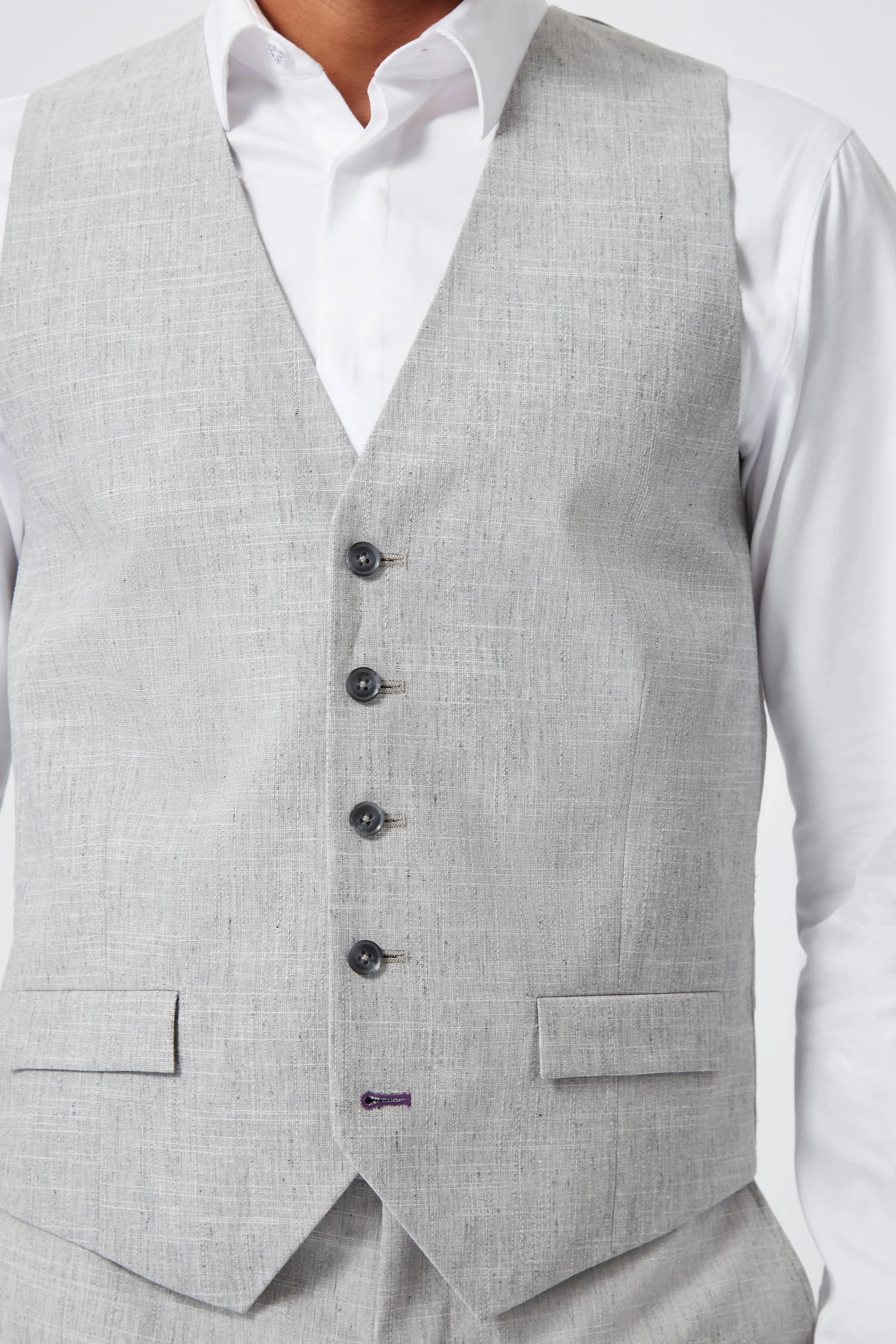 Perrin Slim Fit Grey Linen Waistcoat - ARCHIVE