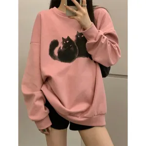 Pink Casual Chicly Printing Loose Warm Female Hoodies New Basic Simple O-neck Pullovers Fashion Solid Color Women Hoodies