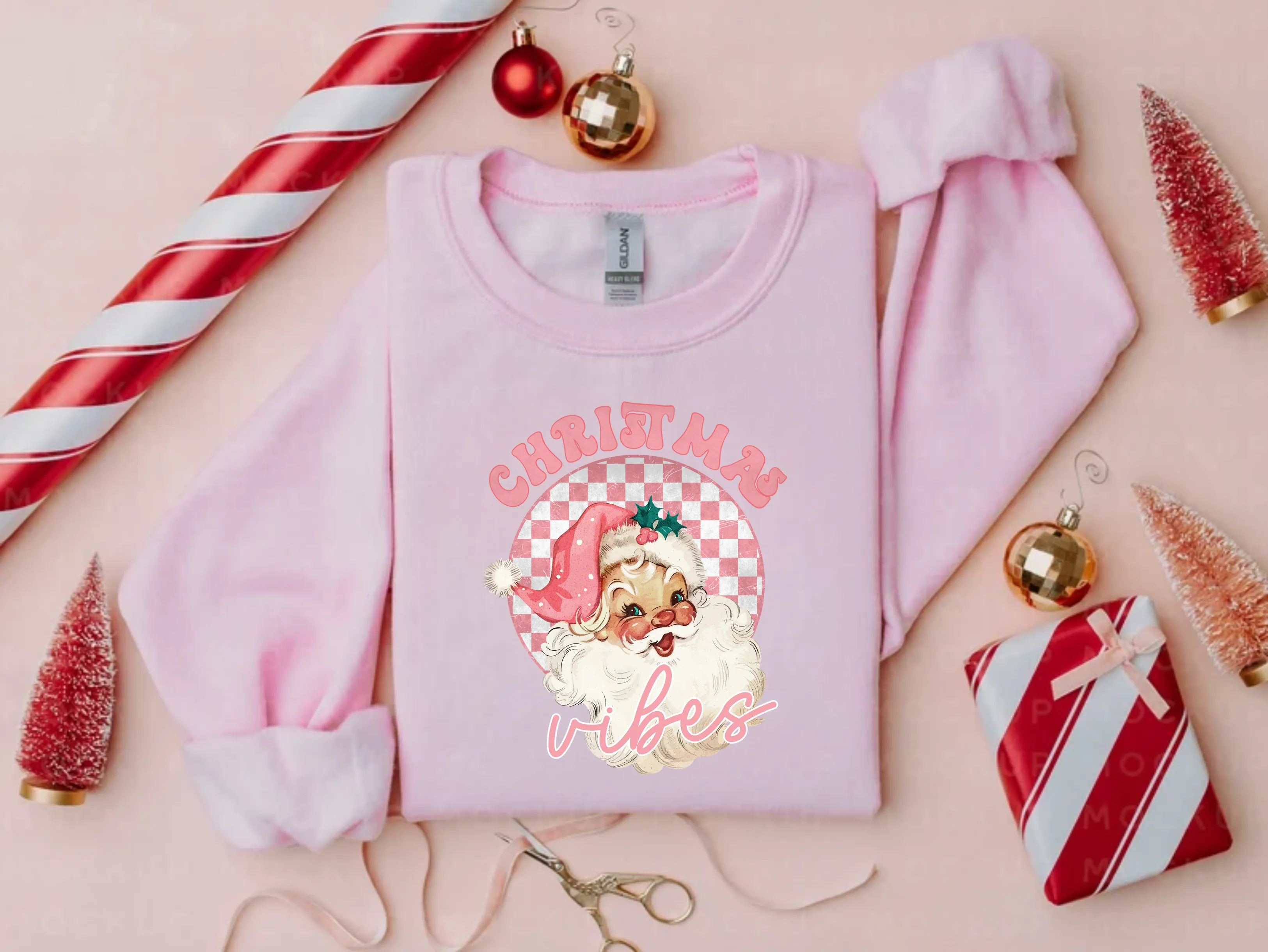 Pink Santa Christmas Vibes Crewneck