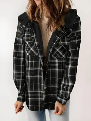 Plaid Fleece Lined Button Up Jacket