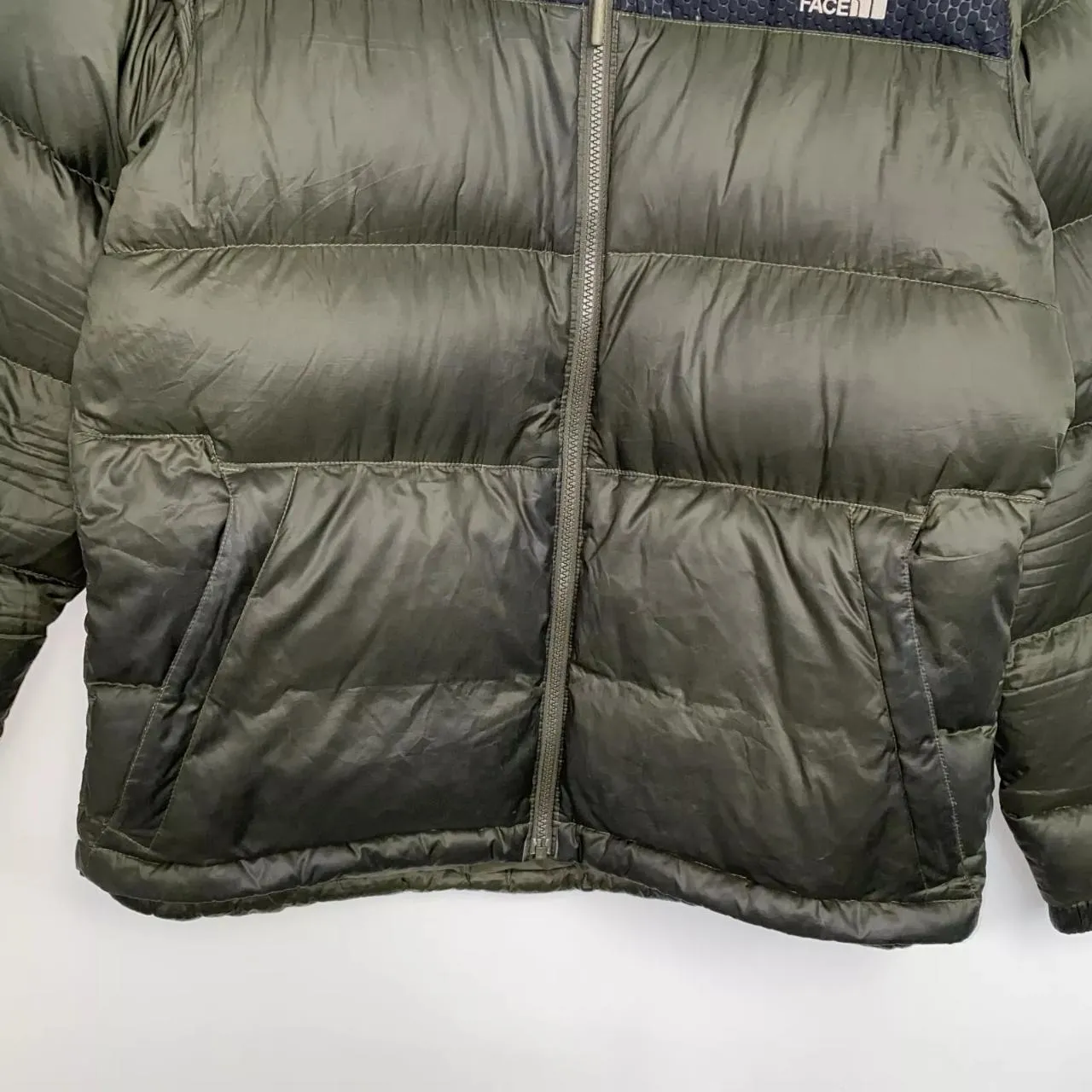 Preowned The North Face Nevero Mens Down Puffer Jacket 700 Size M Khaki Black Genuine TNF