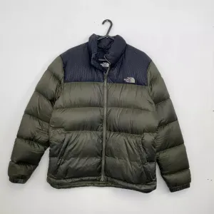 Preowned The North Face Nevero Mens Down Puffer Jacket 700 Size M Khaki Black Genuine TNF