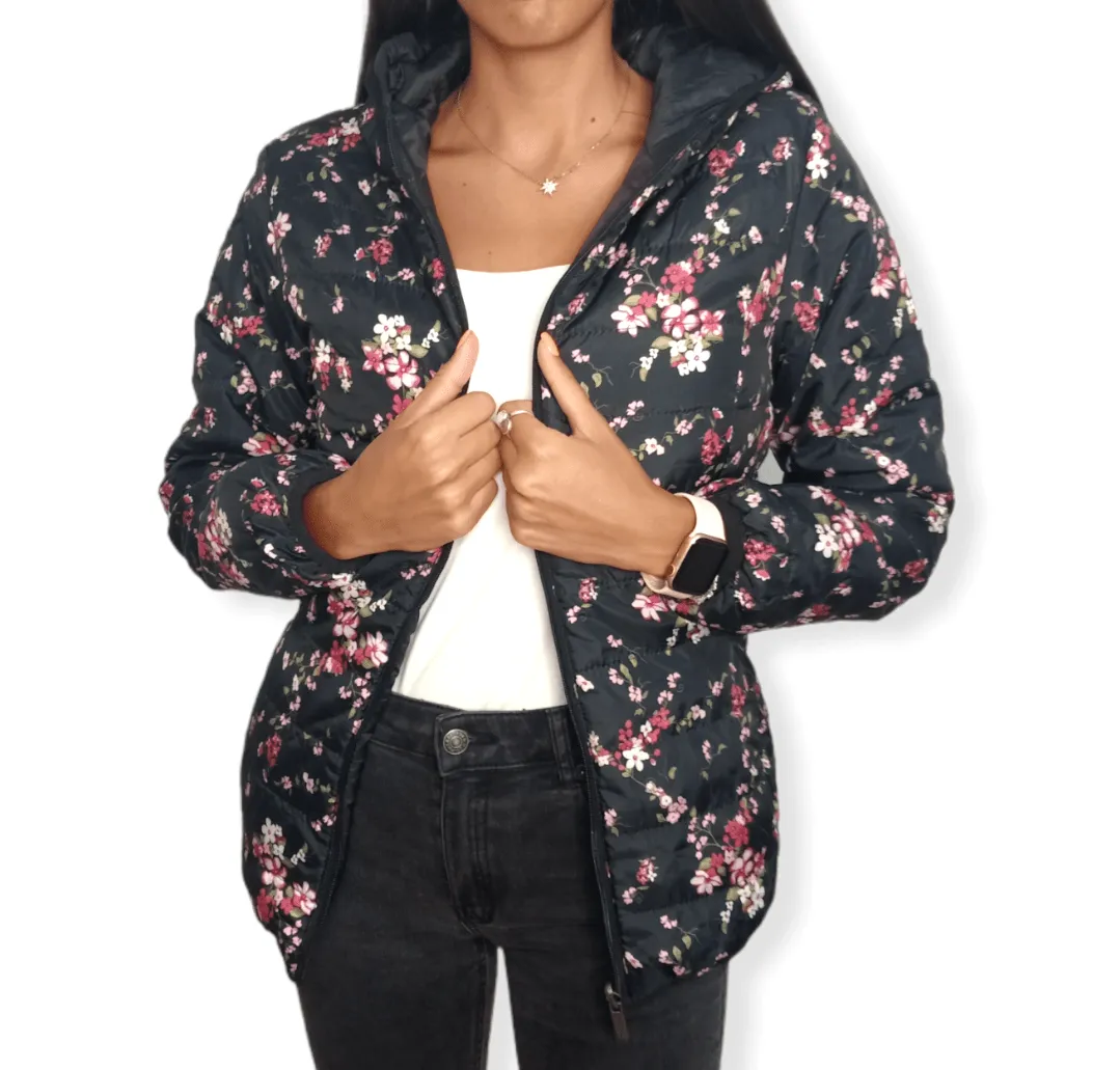 Puffer Women "Double-Face" Jacket - Black x Flowery