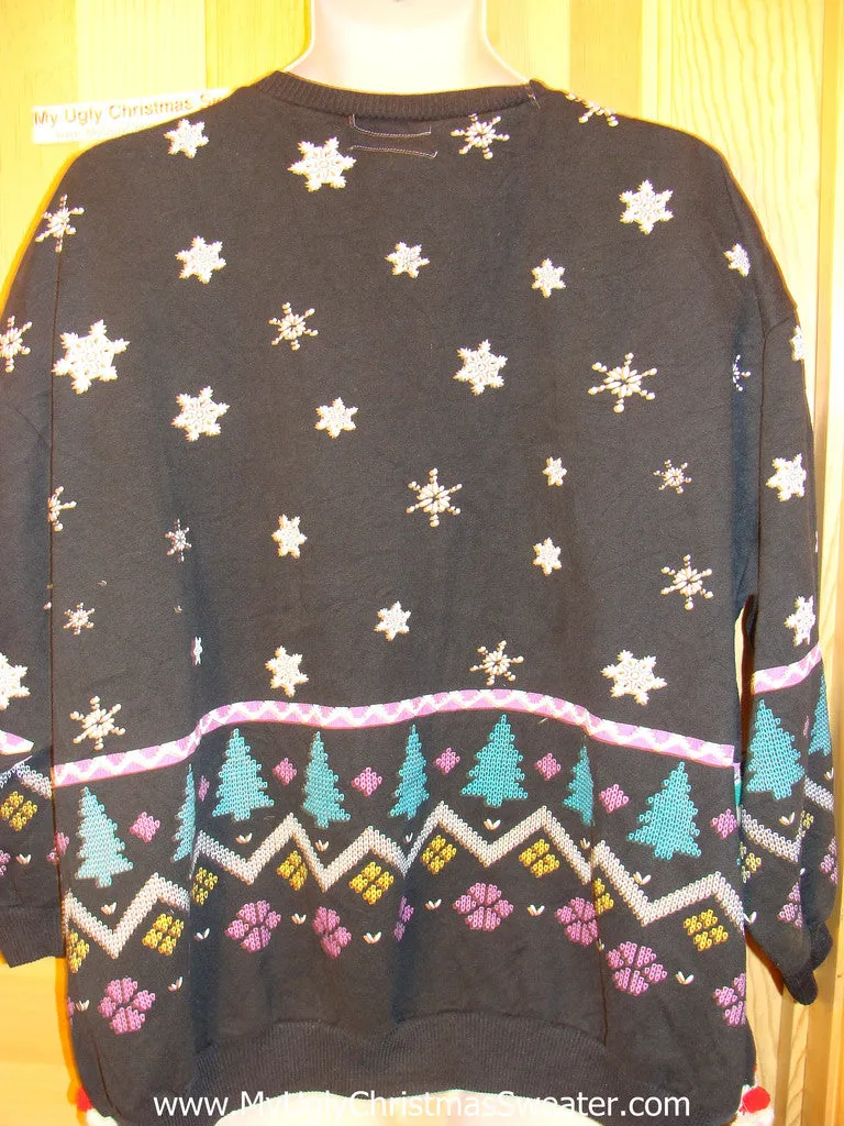 Retro 80s Festive Cats Ugly Christmas Tacky Sweatshirt Fringe (q60)