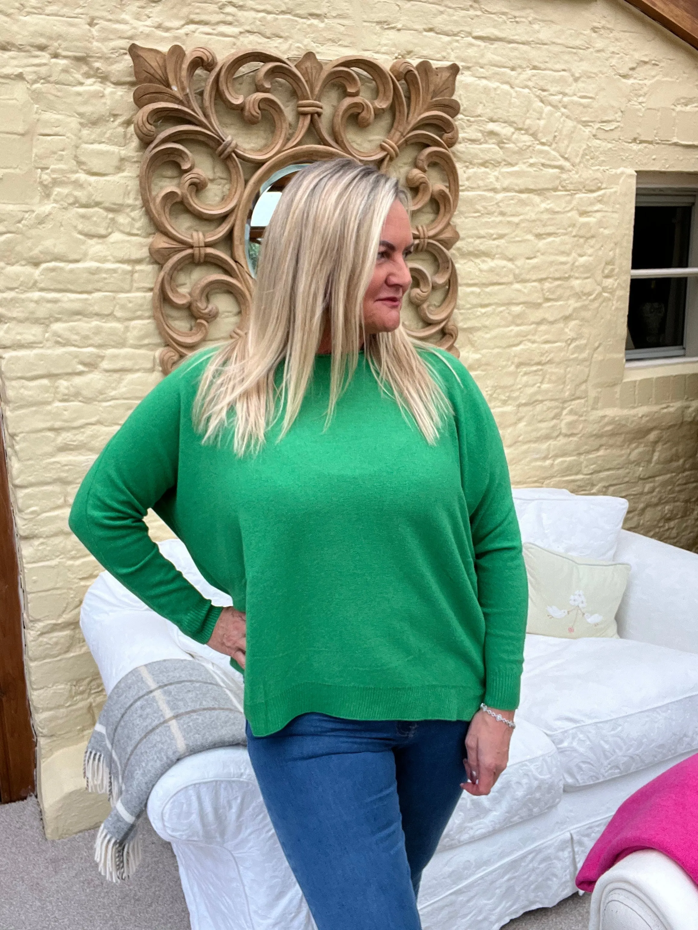 Rome Relaxed Batwing Long Sleeves Jumper Green