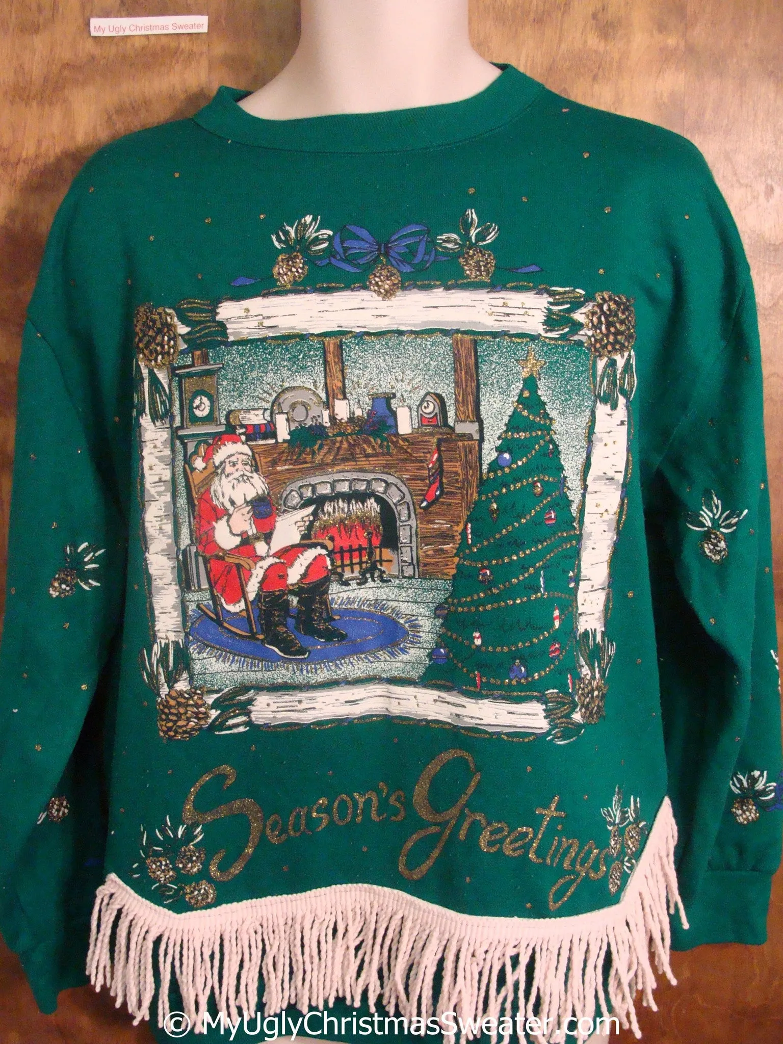 Santa at the Fireplace Tacky Christmas Sweatshirt