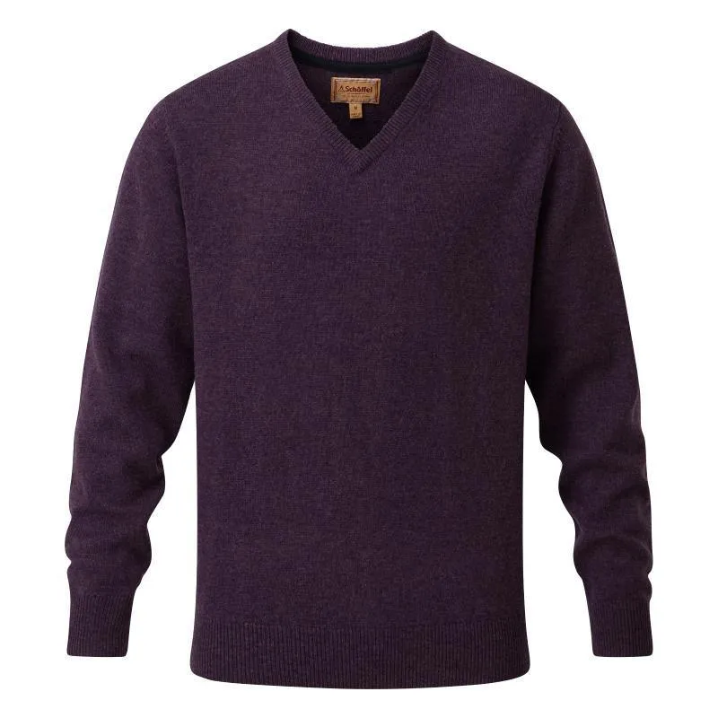 Schoffel Lambswool Mens V Neck Jumper - Prune