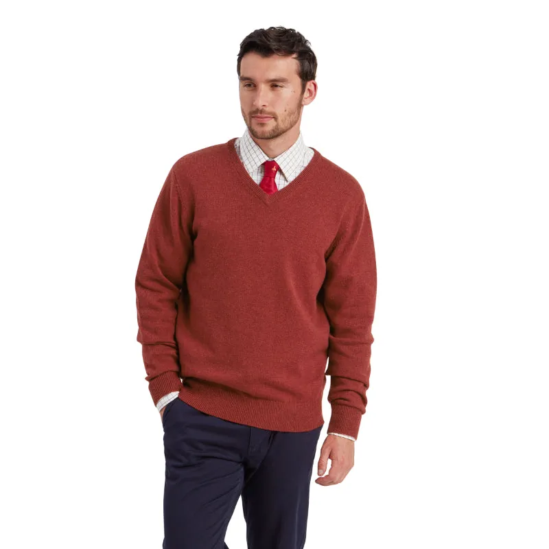 Schoffel Lewis Lambswool V Neck Mens Jumper - Deep Red