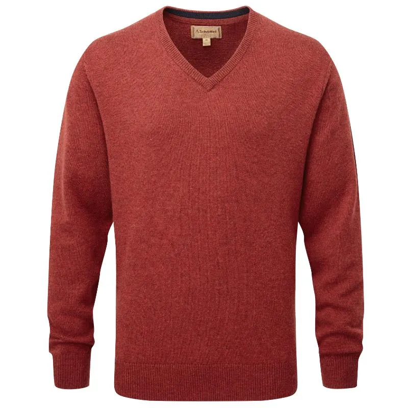 Schoffel Lewis Lambswool V Neck Mens Jumper - Deep Red