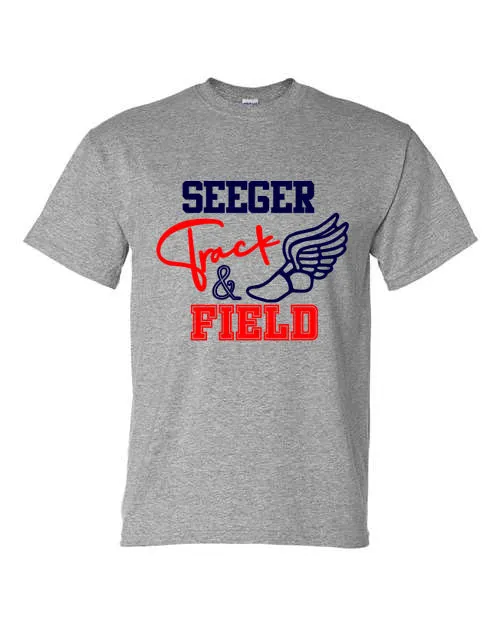 Seeger Patriots Track & Field - Grey - T-Shirt, Long Sleeve T-shirt, Crew Neck or Hooded Sweatshirt