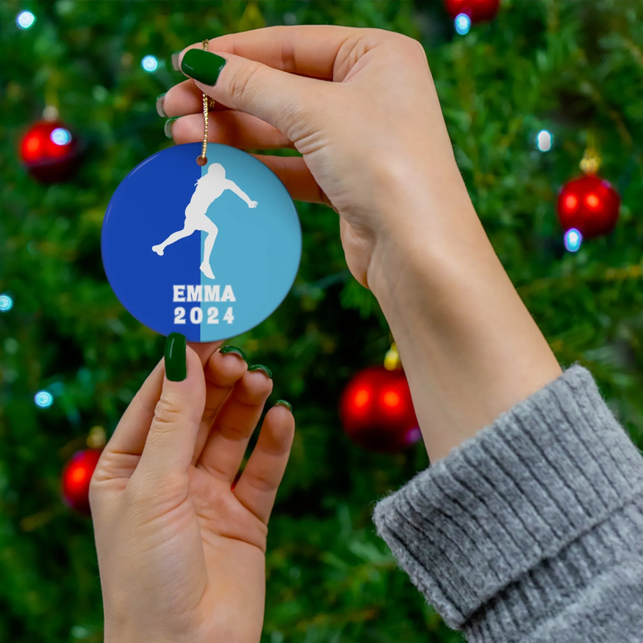 Shot Put Ornament, 2024 Personalized Girls Track and Field Christmas Ornament, Ceramic Tree Ornament