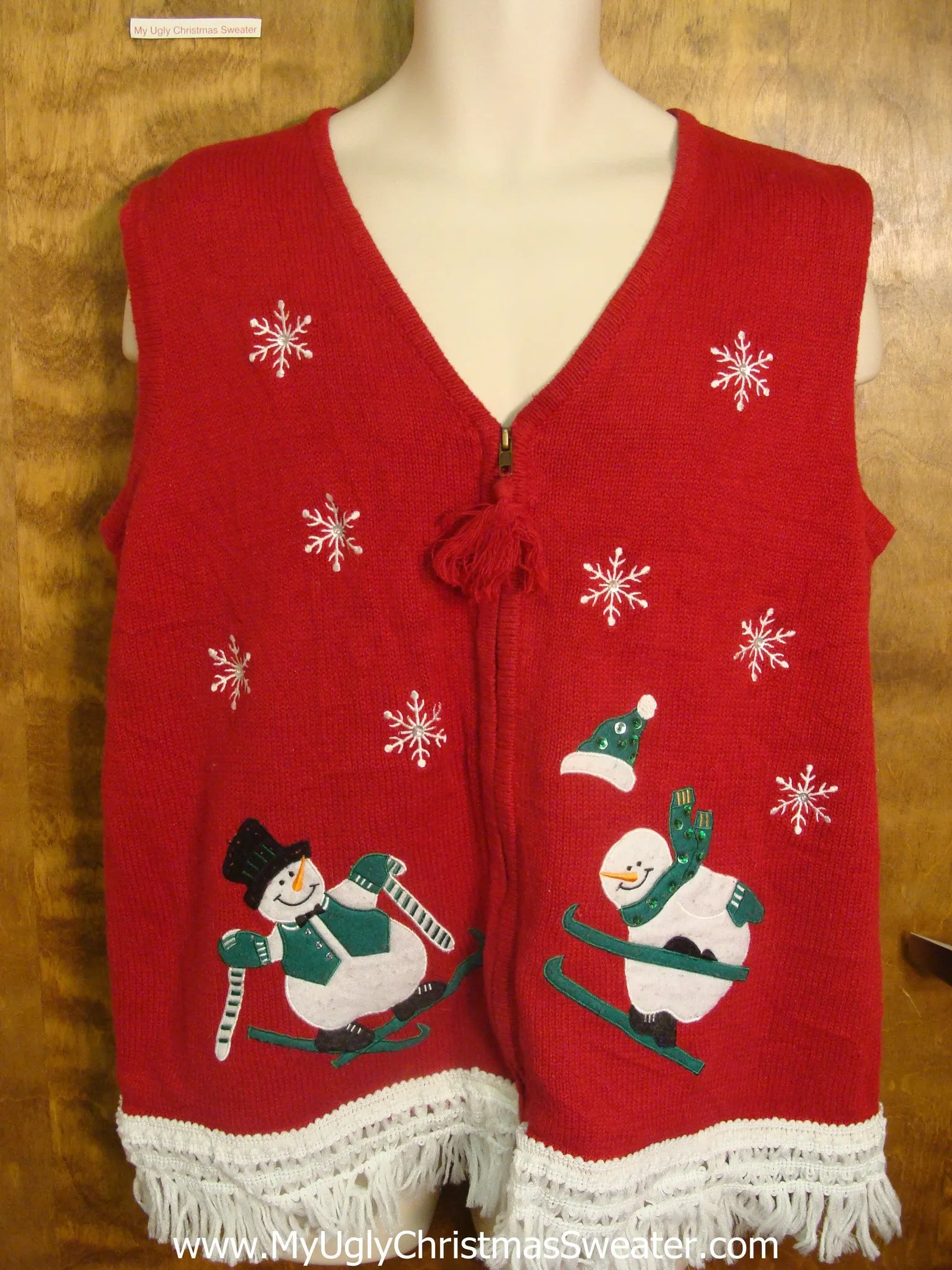 Skiing Snowmen Funny Christmas Sweater Vest