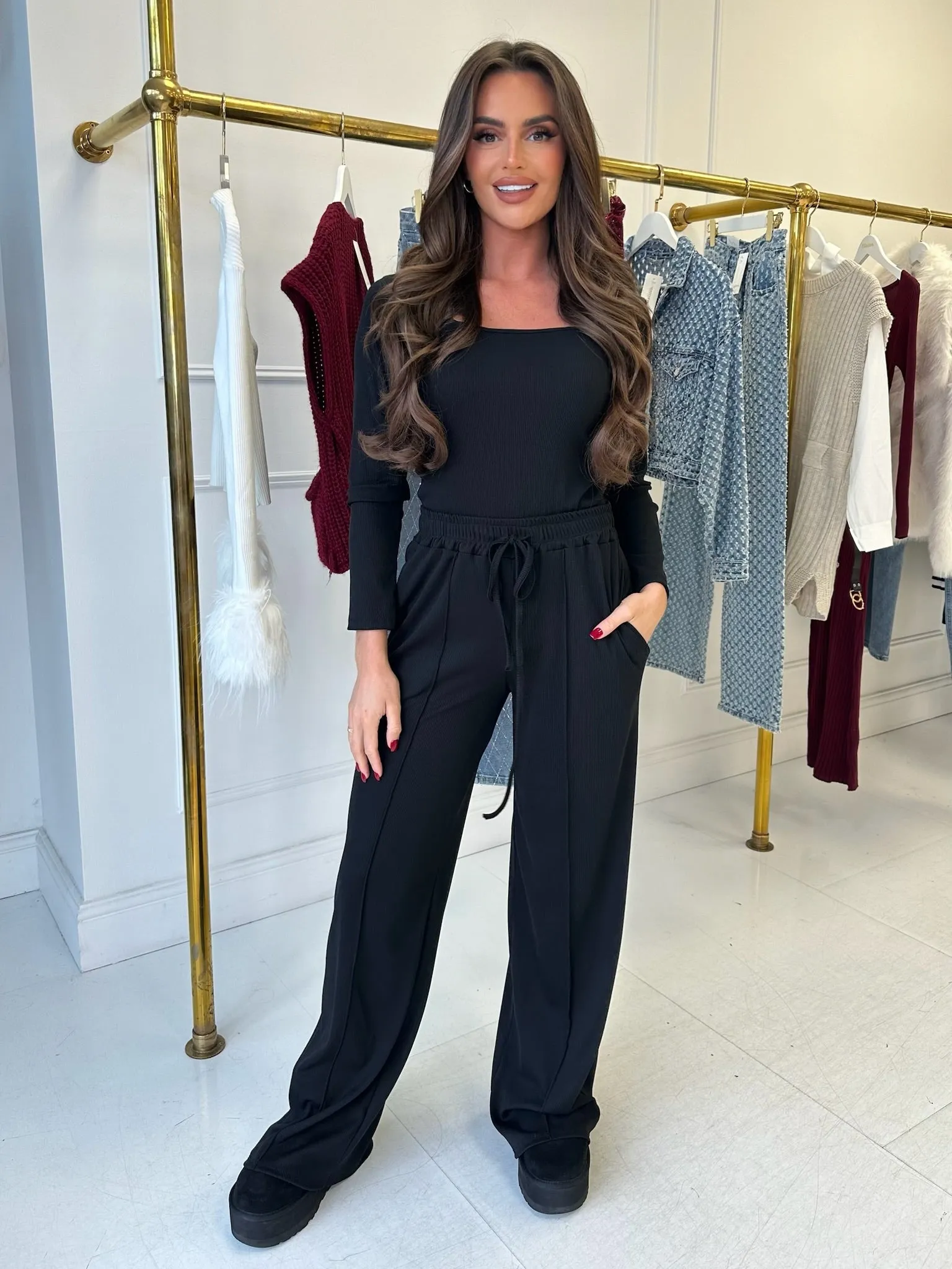 Sloane Black Long Sleeve wide leg set