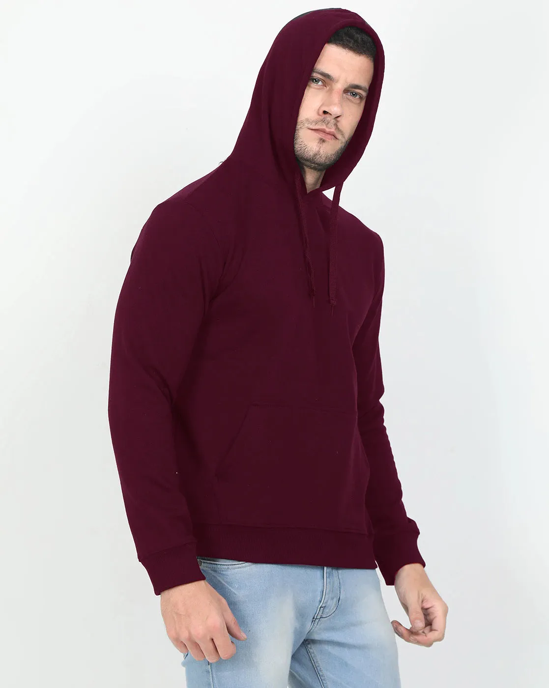 Solid Maroon Cotton Blend Kangaroo Hoodies Sweatshirt By LazyChunks