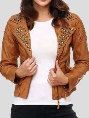 Studded Brown Womens Leather Jacket