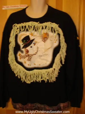 Ugly Christmas Tacky Sweatshirt Google Eyed Snowman & Fringe (q47)