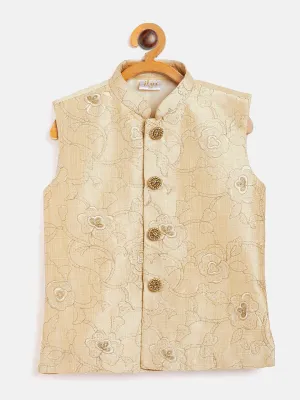 Vastramay Beige Silk Blend Embroidered Nehru Jacket