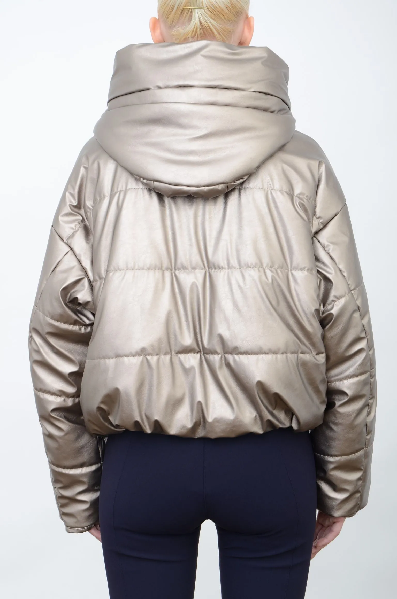 Vegan Leather Zip Off Hooded Puffer Jacket - AURORA  FA24