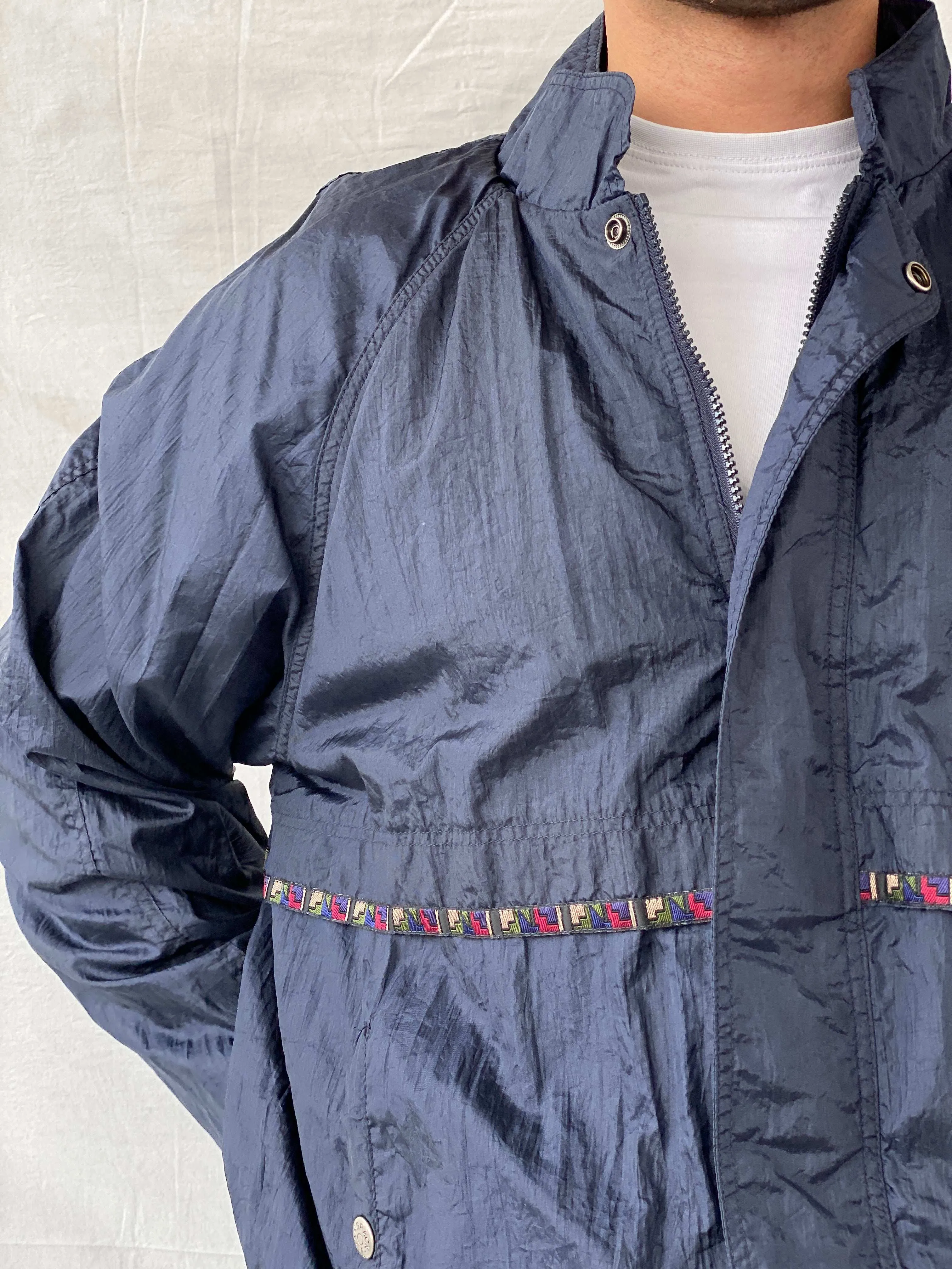 Vintage 80s/90s Van Grack Navy Windbreaker Track Jacket - L