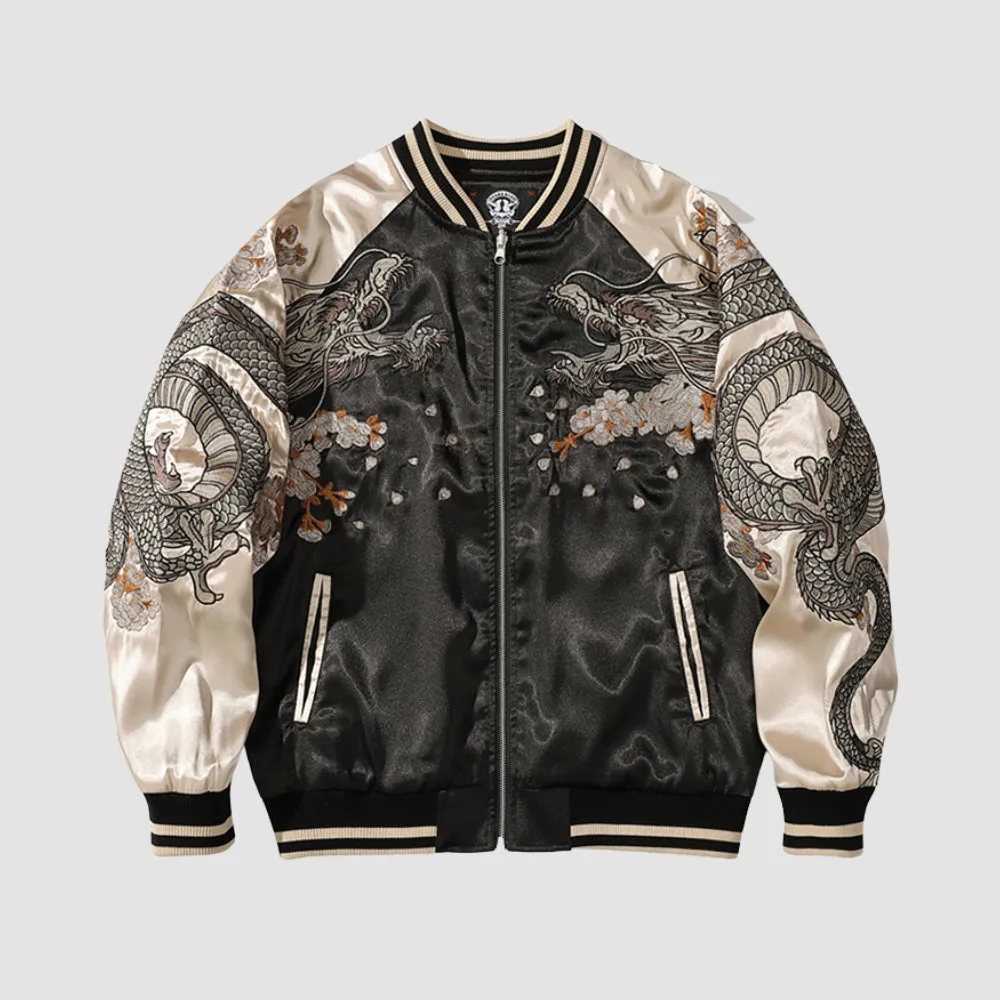 WLS Embroidered White Fox Baseball Zipper Jacket