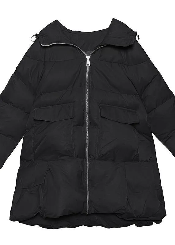 women black Parkas for women oversized snow jackets big pockets hooded winter coats